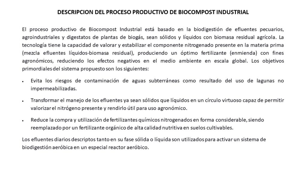 Descripción del Proceso Productivo de Biocompost Industrial